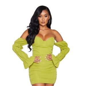 PrettyLittleThing Lime Long Sleeve Dress